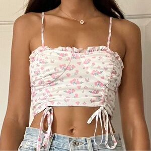 Tiger Mist White and Pink Floral Crop Top